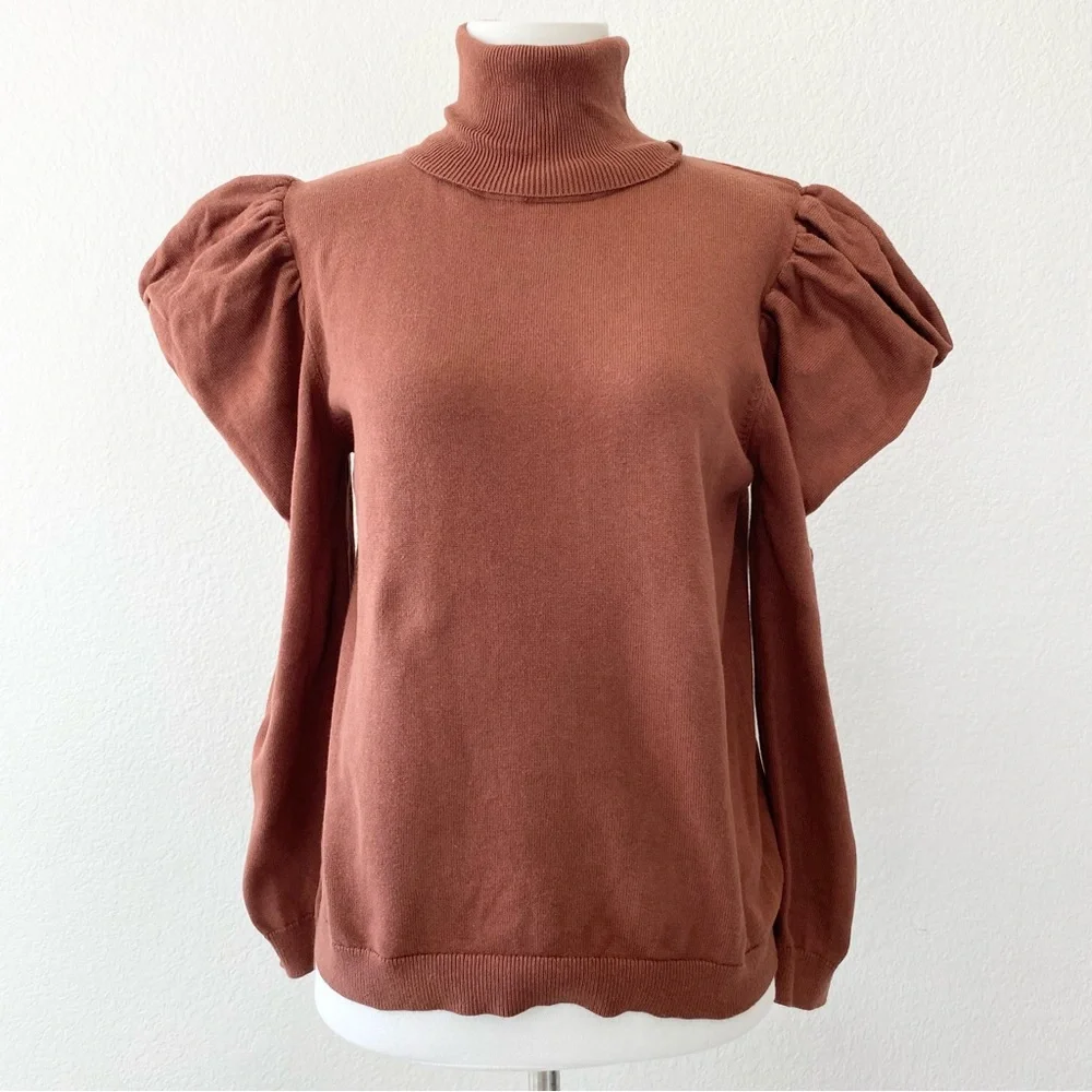 MISA LOS ÁNGELES GABRIELA Puff Sleeve Turtleneck Top/Sweater - Picture 2 of 6